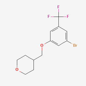 molecular formula C13H14BrF3O2 B8241203 4-((3-Bromo-5-(trifluoromethyl)phenoxy)methyl)tetrahydro-2H-pyran 