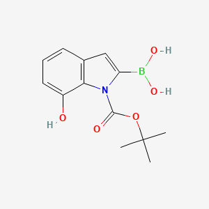 molecular formula C13H16BNO5 B8241677 1H-Indole-1-carboxylic acid, 2-borono-7-hydroxy-, 1-(1,1-dimethylethyl) ester 