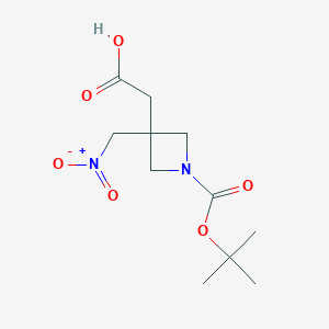molecular formula C11H18N2O6 B8241703 2-(1-(tert-Butoxycarbonyl)-3-(nitromethyl)azetidin-3-yl)acetic acid 