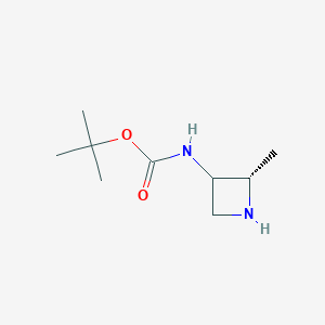 molecular formula C9H18N2O2 B8241987 tert-Butyl ((2S)-2-methylazetidin-3-yl)carbamate 