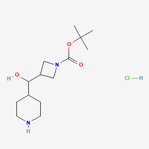 molecular formula C14H27ClN2O3 B8242150 tert-Butyl 3-(hydroxy(piperidin-4-yl)methyl)azetidine-1-carboxylate hydrochloride 