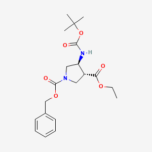 molecular formula C20H28N2O6 B8242555 1-O-benzyl 3-O-ethyl (3R,4S)-4-[(2-methylpropan-2-yl)oxycarbonylamino]pyrrolidine-1,3-dicarboxylate 