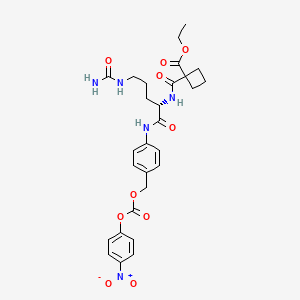 molecular formula C28H33N5O10 B8243195 Ethyl (S)-1-((1-((4-((((4-nitrophenoxy)carbonyl)oxy)methyl)phenyl)amino)-1-oxo-5-ureidopentan-2-yl)carbamoyl)cyclobutane-1-carboxylate 