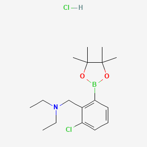 molecular formula C17H28BCl2NO2 B8243390 N-(2-Chloro-6-(4,4,5,5-tetramethyl-1,3,2-dioxaborolan-2-yl)benzyl)-N-ethylethanamine hydrochloride 
