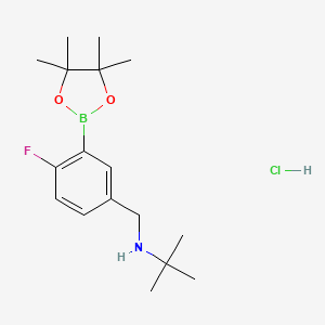 molecular formula C17H28BClFNO2 B8243479 N-(4-Fluoro-3-(4,4,5,5-tetramethyl-1,3,2-dioxaborolan-2-yl)benzyl)-2-methylpropan-2-amine hydrochloride 