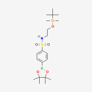 molecular formula C20H36BNO5SSi B8243532 N-(2-((tert-Butyldimethylsilyl)oxy)ethyl)-4-(4,4,5,5-tetramethyl-1,3,2-dioxaborolan-2-yl)benzenesulfonamide 