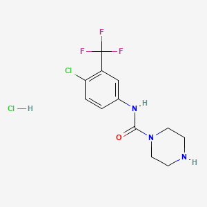 molecular formula C12H14Cl2F3N3O B8243854 N-(4-Chloro-3-(trifluoromethyl)phenyl)piperazine-1-carboxamide hydrochloride 