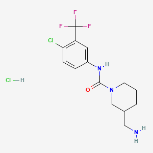 molecular formula C14H18Cl2F3N3O B8243864 3-(Aminomethyl)-N-(4-chloro-3-(trifluoromethyl)phenyl)piperidine-1-carboxamide hydrochloride 