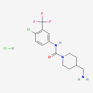 molecular formula C14H18Cl2F3N3O B8243865 4-(Aminomethyl)-N-(4-chloro-3-(trifluoromethyl)phenyl)piperidine-1-carboxamide hydrochloride 