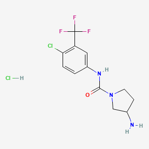 molecular formula C12H14Cl2F3N3O B8243870 3-Amino-N-(4-chloro-3-(trifluoromethyl)phenyl)pyrrolidine-1-carboxamide hydrochloride 