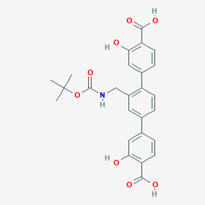molecular formula C26H25NO8 B8244066 2'-(((Tert-butoxycarbonyl)amino)methyl)-3,3''-dihydroxy-[1,1':4',1''-terphenyl]-4,4''-dicarboxylic acid 