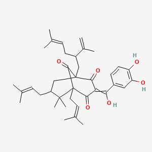 molecular formula C38H50O6 B8244382 3-[(3,4-Dihydroxyphenyl)-hydroxymethylidene]-6,6-dimethyl-5,7-bis(3-methylbut-2-enyl)-1-(5-methyl-2-prop-1-en-2-ylhex-4-enyl)bicyclo[3.3.1]nonane-2,4,9-trione 