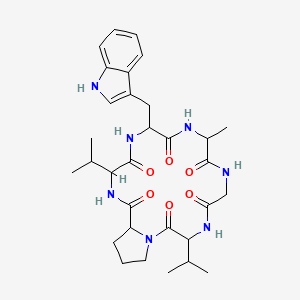 molecular formula C31H43N7O6 B8244396 cyclo[DL-Ala-Gly-DL-Val-DL-Pro-DL-Val-DL-Trp] 