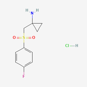 molecular formula C10H13ClFNO2S B8244403 1-(((4-Fluorophenyl)sulfonyl)methyl)cyclopropanamine hydrochloride 