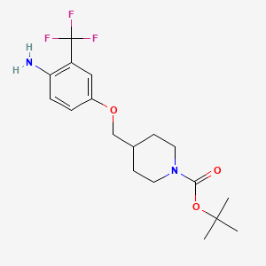 molecular formula C18H25F3N2O3 B8244441 tert-Butyl 4-((4-amino-3-(trifluoromethyl)phenoxy)methyl)piperidine-1-carboxylate 