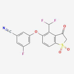 molecular formula C16H8F3NO4S B8244571 3-[4-(Difluoromethyl)-1,1,3-trioxo-benzothiophen-5-yl]oxy-5-fluoro-benzonitrile 