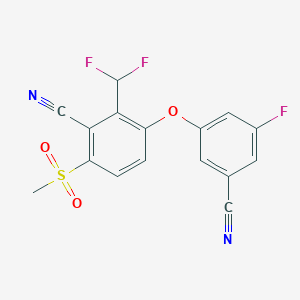 molecular formula C16H9F3N2O3S B8244639 3-(3-Cyano-5-fluoro-phenoxy)-2-(difluoromethyl)-6-methylsulfonyl-benzonitrile 