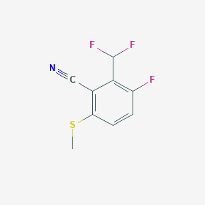 molecular formula C9H6F3NS B8244686 2-(Difluoromethyl)-3-fluoro-6-methylsulfanyl-benzonitrile 