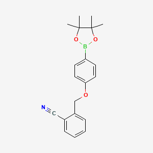 molecular formula C20H22BNO3 B8245250 2-((4-(4,4,5,5-Tetramethyl-1,3,2-dioxaborolan-2-yl)phenoxy)methyl)benzonitrile 
