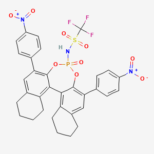 molecular formula C33H27F3N3O9PS B8245327 (11bS)-N-(2,6-Bis(4-nitrophenyl)-4-oxido-8,9,10,11,12,13,14,15-octahydrodinaphtho[2,1-d:1',2'-f][1,3,2]dioxaphosphepin-4-yl)-1,1,1-trifluoromethanesulfonamide 
