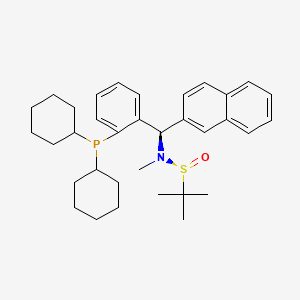 molecular formula C34H46NOPS B8245426 (S)-N-[(R)-(2-dicyclohexylphosphanylphenyl)-naphthalen-2-ylmethyl]-N,2-dimethylpropane-2-sulfinamide 