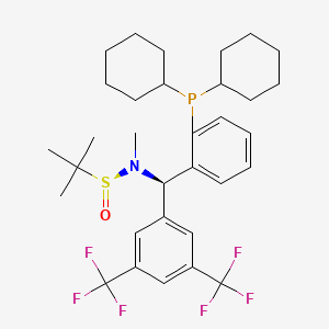 molecular formula C32H42F6NOPS B8245442 (S)-N-[(R)-[3,5-bis(trifluoromethyl)phenyl]-(2-dicyclohexylphosphanylphenyl)methyl]-N,2-dimethylpropane-2-sulfinamide 