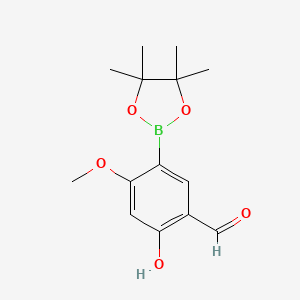 molecular formula C14H19BO5 B8245547 2-Hydroxy-4-methoxy-5-(4,4,5,5-tetramethyl-1,3,2-dioxaborolan-2-yl)benzaldehyde 