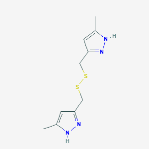 molecular formula C10H14N4S2 B8245940 1,2-Bis((5-methyl-1H-pyrazol-3-yl)methyl)disulfane 