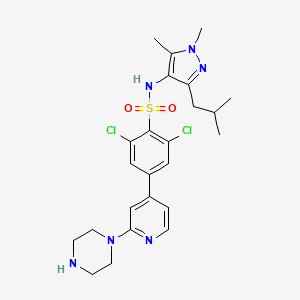 molecular formula C24H30Cl2N6O2S B8246011 2,6-Dichloro-4-(2-Piperazin-1-Ylpyridin-4-Yl)-N-(1,5-Dimethyl,3-Isobutyl-1h-Pyrazol-4-Yl)benzenesulfonamide CAS No. 1215011-08-7