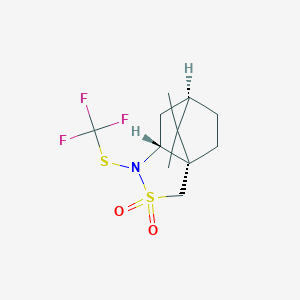molecular formula C11H16F3NO2S2 B8246172 (1S,5R,7R)-10,10-dimethyl-4-(trifluoromethylsulfanyl)-3lambda6-thia-4-azatricyclo[5.2.1.01,5]decane 3,3-dioxide 