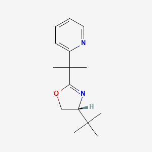 molecular formula C15H22N2O B8246218 (R)-4-(tert-Butyl)-2-(2-(pyridin-2-yl)propan-2-yl)-4,5-dihydrooxazole 