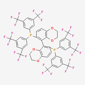molecular formula C48H24F24O4P2 B8246339 1,1'-[(5R)-2,2',3,3'-Tetrahydro[5,5'-bi-1,4-benzodioxin]-6,6'-diyl]bis[1,1-bis[3,5-bis(trifluoromethyl)phenyl]phosphine] 