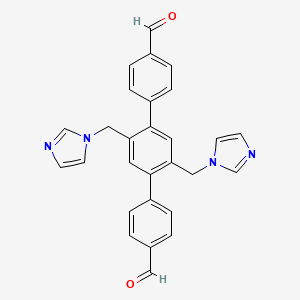 molecular formula C28H22N4O2 B8246381 2',5'-Bis((1H-imidazol-1-yl)methyl)-[1,1':4',1''-terphenyl]-4,4''-dicarbaldehyde 