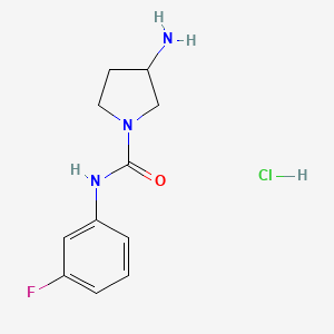 molecular formula C11H15ClFN3O B8246466 3-Amino-N-(3-fluorophenyl)pyrrolidine-1-carboxamide hydrochloride 