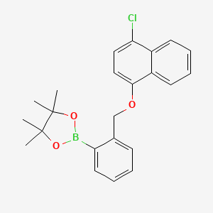 molecular formula C23H24BClO3 B8246847 2-(2-(((4-Chloronaphthalen-1-yl)oxy)methyl)phenyl)-4,4,5,5-tetramethyl-1,3,2-dioxaborolane 