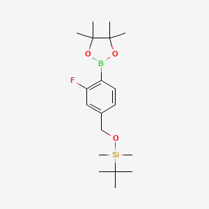 molecular formula C19H32BFO3Si B8246860 tert-Butyl((3-fluoro-4-(4,4,5,5-tetramethyl-1,3,2-dioxaborolan-2-yl)benzyl)oxy)dimethylsilane 