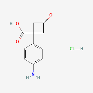 molecular formula C11H12ClNO3 B8246988 1-(4-Aminophenyl)-3-oxocyclobutane-1-carboxylic acid hydrochloride 