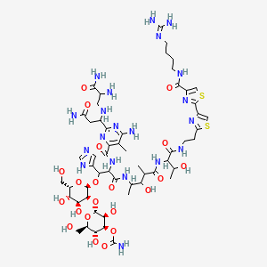 molecular formula C55H84N20O21S2 B8247251 [(2R,3S,4S,5R,6R)-2-[(2R,3S,4S,5S,6S)-2-[2-[[6-amino-2-[3-amino-1-[(2,3-diamino-3-oxopropyl)amino]-3-oxopropyl]-5-methylpyrimidine-4-carbonyl]amino]-3-[[5-[[1-[2-[4-[4-[4-(diaminomethylideneamino)butylcarbamoyl]-1,3-thiazol-2-yl]-1,3-thiazol-2-yl]ethylamino]-3-hydroxy-1-oxobutan-2-yl]amino]-3-hydroxy-4-methyl-5-oxopentan-2-yl]amino]-1-(1H-imidazol-5-yl)-3-oxopropoxy]-4,5-dihydroxy-6-(hydroxymethyl)oxan-3-yl]oxy-3,5-dihydroxy-6-(hydroxymethyl)oxan-4-yl] carbamate 