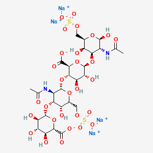 molecular formula C28H40N2Na4O29S2 B8247331 tetrasodium;(2S,3S,4S,5R,6R)-6-[(2S,3R,4R,5R,6R)-3-acetamido-2-[(2S,3S,4R,5R,6R)-6-[(2R,3R,4R,5R,6R)-3-acetamido-2,5-dihydroxy-6-(sulfonatooxymethyl)oxan-4-yl]oxy-2-carboxylato-4,5-dihydroxyoxan-3-yl]oxy-5-hydroxy-6-(sulfonatooxymethyl)oxan-4-yl]oxy-3,4,5-trihydroxyoxane-2-carboxylate 