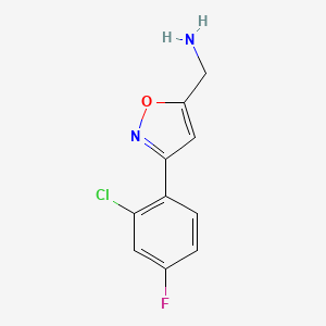 molecular formula C10H8ClFN2O B8247415 [3-(2-Chloro-4-fluorophenyl)-1,2-oxazol-5-yl]methanamine 