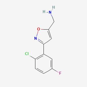 molecular formula C10H8ClFN2O B8247416 [3-(2-Chloro-5-fluorophenyl)-1,2-oxazol-5-yl]methanamine 