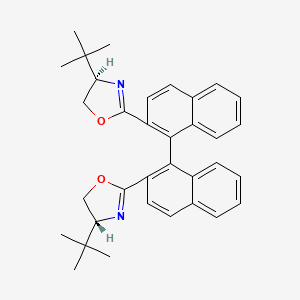 molecular formula C34H36N2O2 B8247809 (S)-2,2'-Bis((R)-4-(tert-butyl)-4,5-dihydrooxazol-2-yl)-1,1'-binaphthalene 