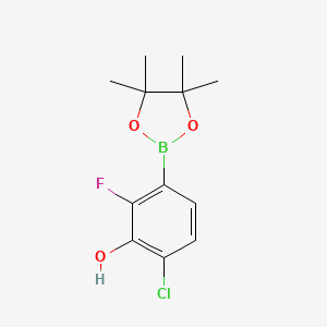 molecular formula C12H15BClFO3 B8248130 6-Chloro-2-fluoro-3-(4,4,5,5-tetramethyl-1,3,2-dioxaborolan-2-yl)phenol 