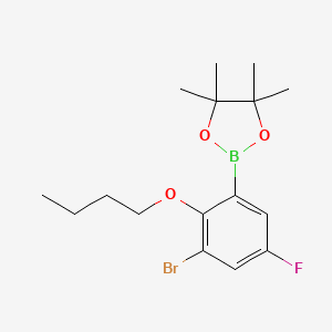 molecular formula C16H23BBrFO3 B8248164 2-(3-Bromo-2-butoxy-5-fluorophenyl)-4,4,5,5-tetramethyl-1,3,2-dioxaborolane 