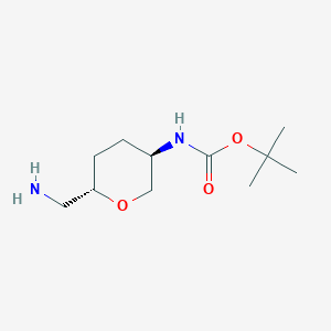 molecular formula C11H22N2O3 B8248236 tert-Butyl((3R,6S)-6-(aminomethyl)tetrahydro-2H-pyran-3-yl)carbamate 
