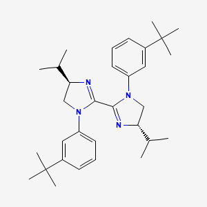 molecular formula C32H46N4 B8248309 (4R)-1-(3-tert-butylphenyl)-2-[(4S)-1-(3-tert-butylphenyl)-4-propan-2-yl-4,5-dihydroimidazol-2-yl]-4-propan-2-yl-4,5-dihydroimidazole 