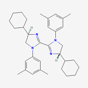 molecular formula C34H46N4 B8248343 (4S)-4-cyclohexyl-2-[(4R)-4-cyclohexyl-1-(3,5-dimethylphenyl)-4,5-dihydroimidazol-2-yl]-1-(3,5-dimethylphenyl)-4,5-dihydroimidazole 