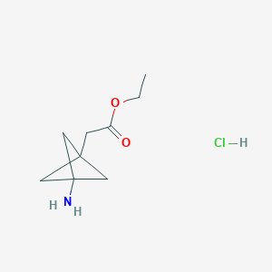 molecular formula C9H16ClNO2 B8248546 Ethyl 2-(3-aminobicyclo[1.1.1]pentan-1-yl)acetate hydrochloride 