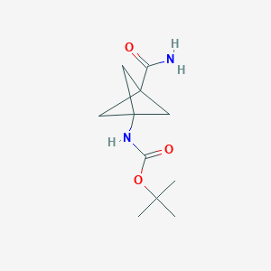 molecular formula C11H18N2O3 B8248554 tert-butyl N-(3-carbamoyl-1-bicyclo[1.1.1]pentanyl)carbamate 