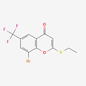 molecular formula C12H8BrF3O2S B8248583 8-Bromo-2-ethylsulfanyl-6-(trifluoromethyl)chromen-4-one 